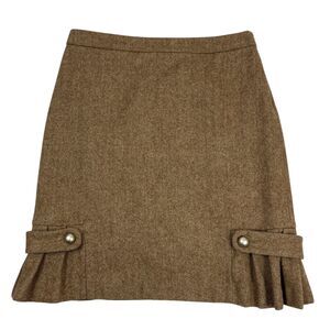 Tommy Hilfiger Women's Skirt Size 10 Brown Wool Blend Herringbone Pleated Hem